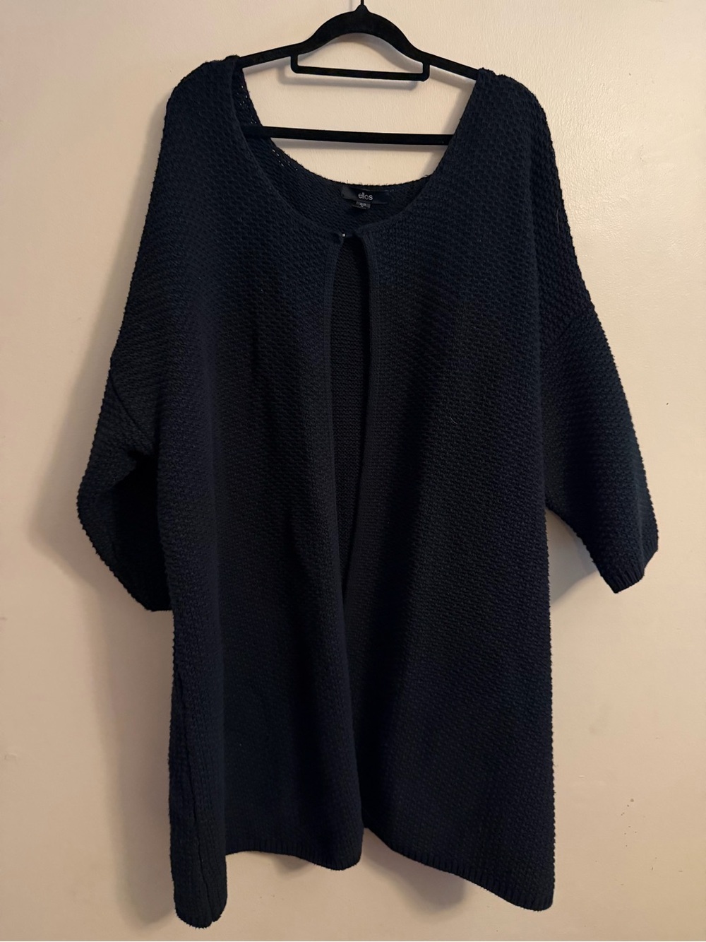 ellos Black Textured Knit Open-Front Sweater